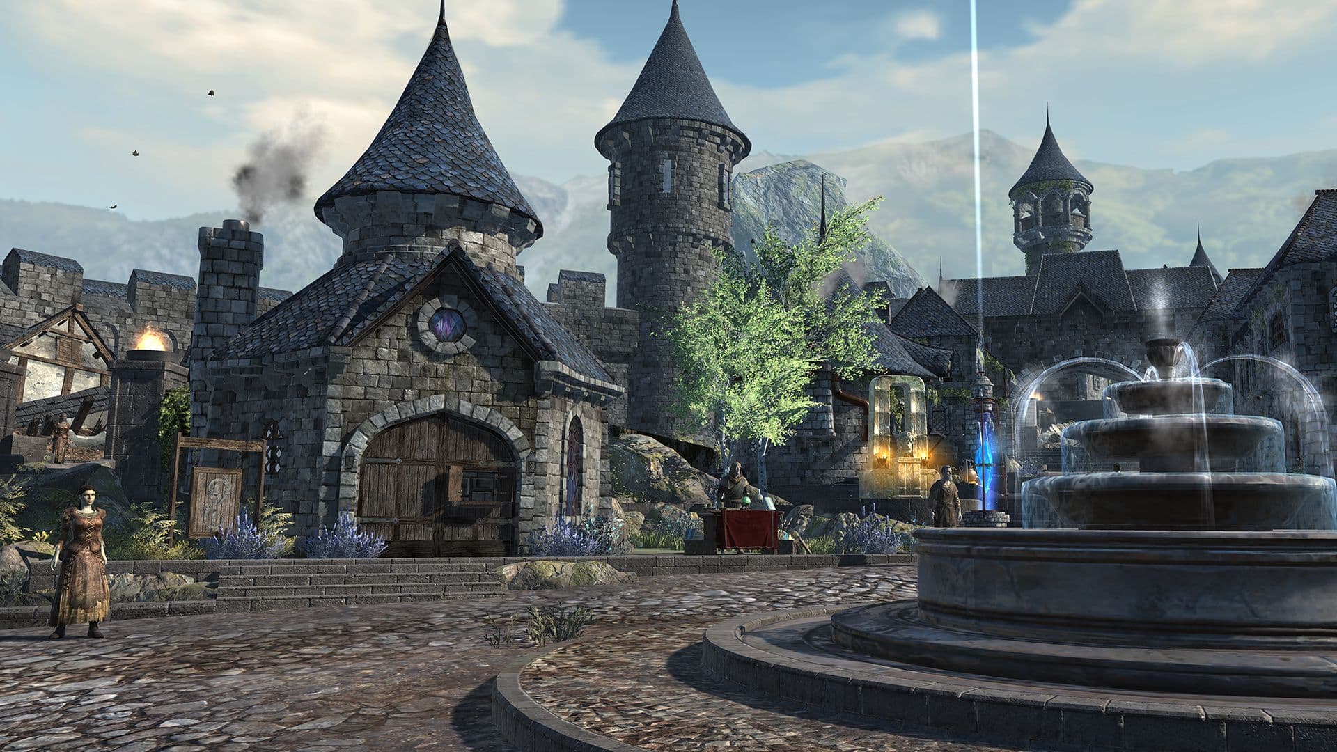 A rebuilt town square in The Elder Scrolls: Blades